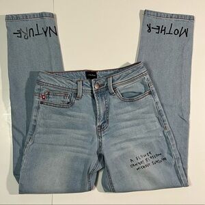 April Jeans Faded Mother Nature Graphics Slim Leg Comfort Stretch Size 1